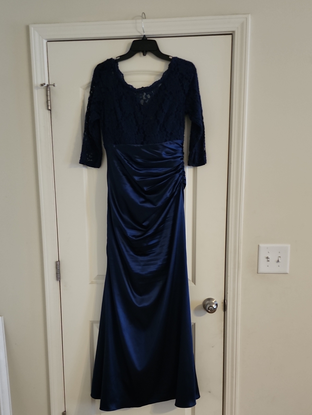 Ever Pretty Navy Lace and Satin Long Sleeve Evening Gown